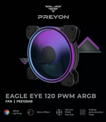 Ventilator PC PREYON Eagle Eye 120 PEE1201B 120 mm PWM ARGB, i zi