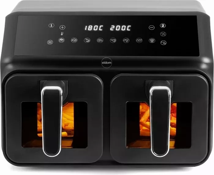 Fritezë me ajër të nxehtë ELDOM FR210 dualcrisp, 8 L, 2200 W, Ekran LED