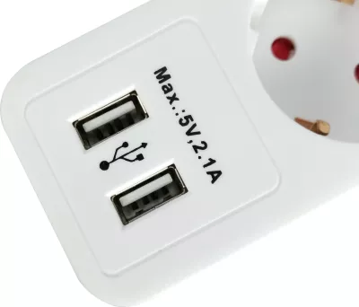 Shtrirës rryme EQUIP 245554, 5 dalje, 2 USB, 1.8m, bardhë