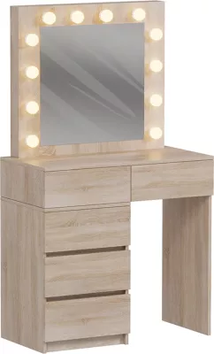 Tavolinë grimi me drita LED dhe sirtarë, BEYON FH2500.01, melaminë, ngjyrë sonama, 80x40x140H cm