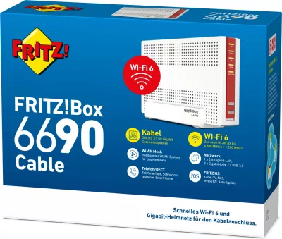Router tavoline AVM FRITZ!Box 6690 Cable, Wi-Fi 6, Dual-band, Bardhë