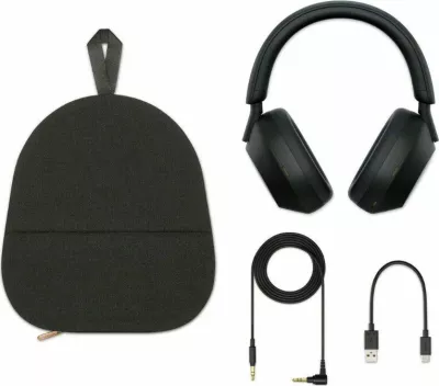 Kufje Sony WH-1000XM5 Bluetooth me ANC dhe mikrofon, të zeza, set me këllëf