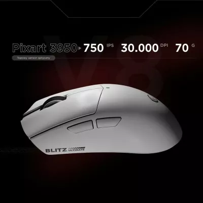 Maus Rampage BLITZ ULTIMATE, optik, 8K, 30000DPI, PAW3950, i bardhë