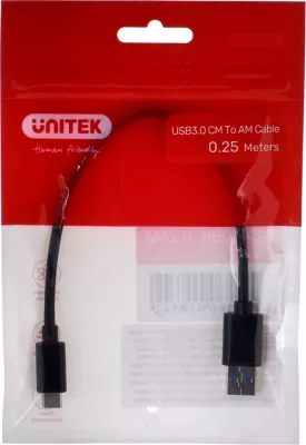 Kabllo  Unitek USB-C - USB-A, 0.25 m, e zezë