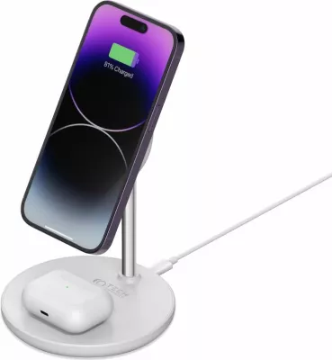 Karikues induktiv 2-në-1 Tech-Protect QI15W-A21 me MagSafe, 15W, për smartphone dhe kufje, Bardhë