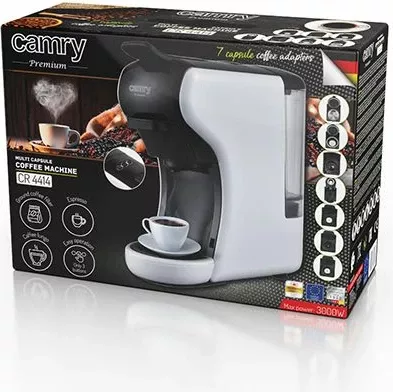 Makinë espresso multi-kapsula CAMRY CR4414, 19 bar, 0.6 L, 1450 W, bardhë/zezë, set me adaptera + filtër kafe të bluar