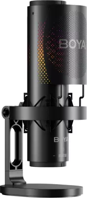 Mikrofon BOYA K9 me kabllo USB-C, 48 kHz 24-bit, RGB, me stendë tavoline dhe pop filter, i zi