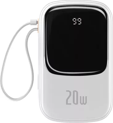 Powerbank Baseus Qpow PRO, 20000mAh, 20W, me kabllo Lightning, USB-C dhe USB, Bardhë