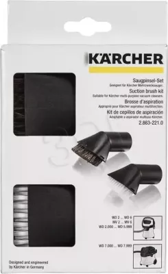 Set furçash për fshesë me korrent, Karcher 2.863-221.0, 2 copë me fije të forta dhe të buta, kompatibile me fshesat multi-purpose Karcher, e zezë