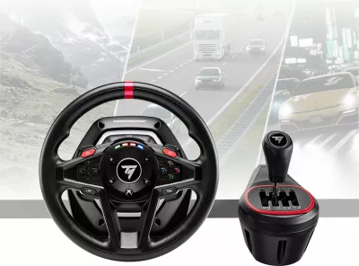Set timon garash Thrustmaster T128-X Shifter Pack, Force Feedback, për Xbox Series X|S/Xbox One dhe PC, me pedale + TH8S shifter 8 shpejtësi, i zi