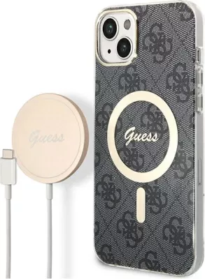 Set mbështjellës Guess GUBPP14SH4EACSK me karikues wireless për iPhone 14 6.1", i zi, MagSafe