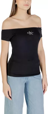 Maicë për femra Calvin Klein Jeans Monogram Off Shoulder LV047C203G, e zezë [Madhësia: S]