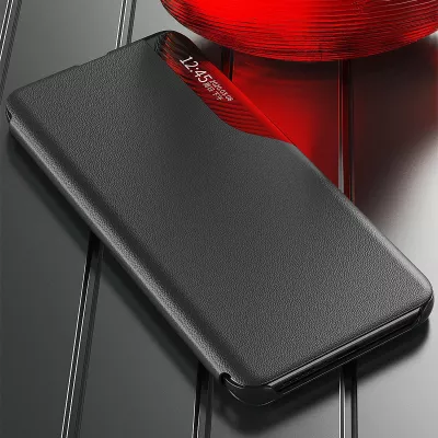 Mbështjellës Hurtel Eco Leather View Case për Samsung Galaxy A54 5G, me kapak dhe qëndrim, e zezë