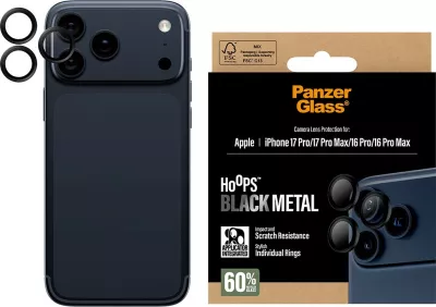 Mbështjellës kamerash PanzerGlass Hoops për iPhone 17 Pro/Pro Max/16 Pro/Pro Max, e zezë