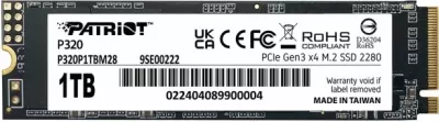 SSD M.2 NVMe Patriot P320 P320P1TBM28 1TB PCIe Gen3 x4 2280
