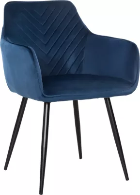 Karrige për ngrënie, kadife blu, këmbë metali të zeza, 57x56x84H cm