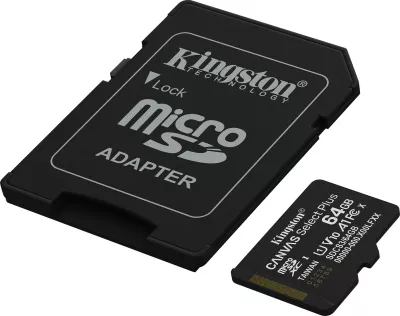 Kartelë memorie Kingston Canvas Select Plus 64GB microSDXC me adapter, e zezë