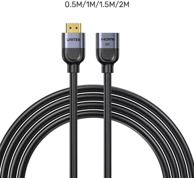 Zgjatës HDMI Unitek 2.1, 8K 0.5m, ngjyrë argjend-zi