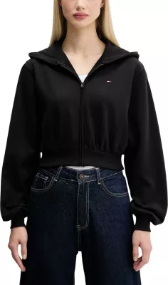 Duks i shkurtë me zinxhir për femra Tommy Hilfiger Jeans TJW RLX CRP S-FLAG Z DW0DW21590, i zi