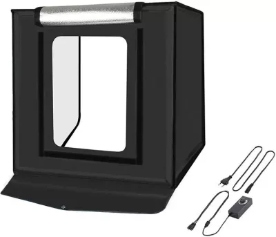 Tendë fotografike Puluz PU5060EU, 60cm, 3380 lumens, 60W, LED, me 3 sfonda, e zezë