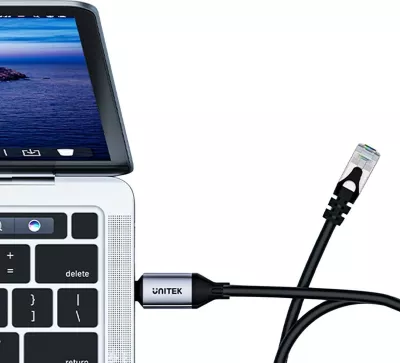 Kabllo Ethernet Unitek USB-C RJ-45 LAN, 3m, ngjyrë zezë-argjendtë