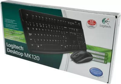 Tastierë dhe maus Logitech Desktop MK120, Wired, USB, Mekanik, QWERTY, Zi