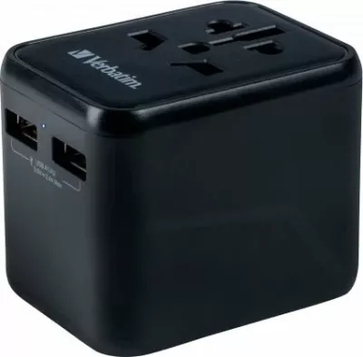 Adapter udhëtimi universal Verbatim UTA-01, 2x USB-A, 100-250V, 180+ shtete, i zi