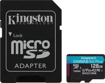 microSD kartelë Kingston Canvas Go Plus 128GB me adapter, Class 10, UHS-I, e zezë