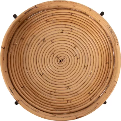 Tavolinë anësore rrethore FLY, rattan natyral, bazë metalike e zezë, Φ40x53H cm