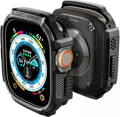 Mbështjellëse për Apple Watch Ultra 2/Ultra 49mm Spigen Rugged Armor, e zezë