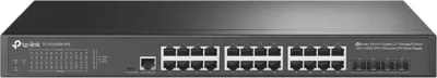 Switch TP-LINK TL-SG3428X-UPS 24x Gigabit + 4x 10G SFP+ i menaxhueshëm, i zi