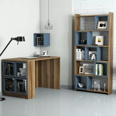 Set tavoline studimi me raft librash, ngjyrë arre dhe kalcedoni, Hanah Home