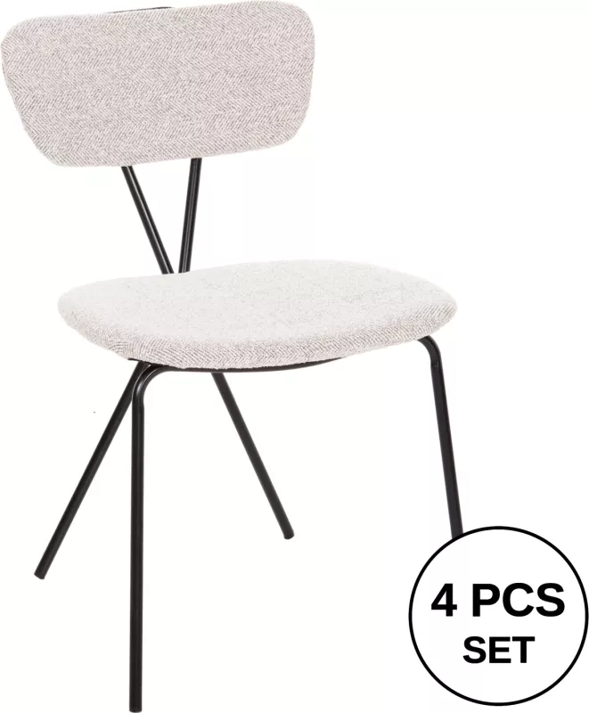 Karrige ngrënieje DORY FH9855.03 kornizë metalike në të zezë, pëlhurë në gri të lehtë 48,5x61x76H cm., set prej 4 copë