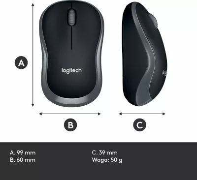 Maus Logitech M185 1000 DPI wireless me USB receiver, zi-gri