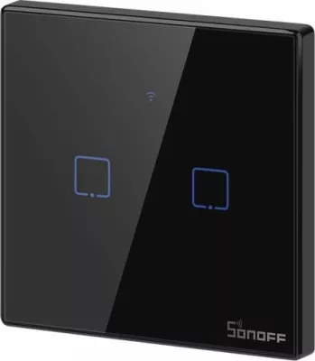 Switch muri smart SONOFF T3EU2C-TX, Wi‑Fi, 2-kanal (Dual), EU 86x86mm, i zi