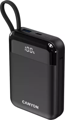 Power bank CANYON OnPower 104 10000mAh 22.5W me kabllo të integruara USB-C/Lightning, i zi