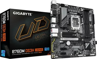 Pllakë amë Gigabyte B760M DS3H Gen5, micro ATX, PCIe 5.0, 2x M.2, 2.5G LAN, e zezë