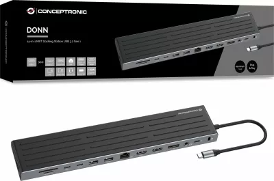 Dock Conceptronic 14-1 USB-C, 2xHDMI, DP, 2xUSB-C, 18cm, zi