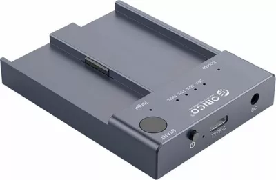 Stacion dokimi/klonimi M.2 NVMe Orico M2P2-C3-C-EU-GY-BP, 2 slote, USB-C 3.2 Gen 2 10Gbps, 2242/2260/2280/22110, gri, set me adapter 5V/4A dhe kabllo USB-A/USB-C