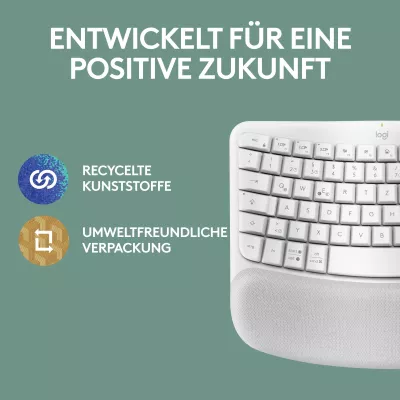 Tastierë Logitech Wave Keys për Mac, Full-size, Wireless, Bluetooth, Membranë, QWERTZ, Bardhë