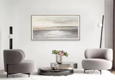 Pikturë dekorative INOLA, kanavacë, ngjyrë e bardhë, bezhë, gri, dru natyral, 60x120x4cm