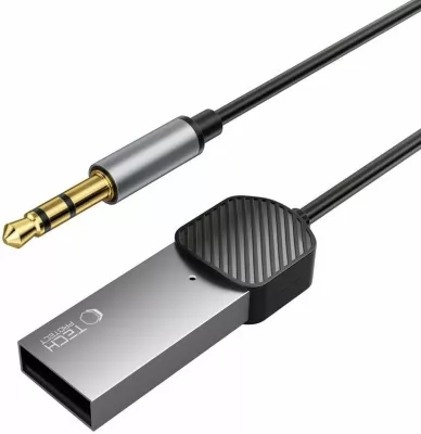 Adapter audio Bluetooth 3.5 mm, Tech-Protect UltraBoost, USB-A për furnizim, mikrofon, 1 m, gri