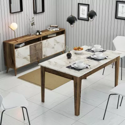 Set mobiljesh për dhomë dite, Milan 523, ngjyrë arre dhe e bardhë