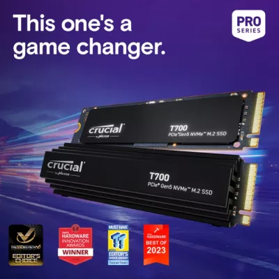 SSD NVMe M.2 Crucial T700 CT2000T700SSD5 2TB PCIe Gen5 me heatsink, e zezë