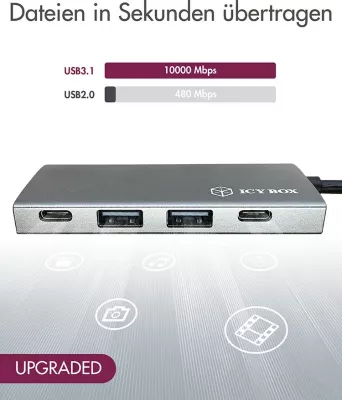 USB hub ICY BOX IB-HUB1428-C31, 4 porta, USB 3.2 Gen 2, alumini, antracit/zi