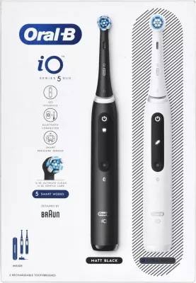 Furçë dhëmbësh elektrike Braun Oral-B iO5 Duo, e zezë dhe e bardhë