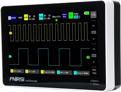 Oskiloskop tablet portabël, FNIRSI 1013D, 2 kanale 100 MHz 1 GSa/s, ekran 7\" me prekje, memorie 1 GB, bateri 6000 mAh