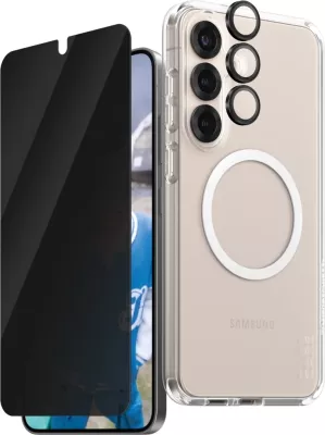Mbështjellës PanzerGlass CARE 3in1 me xham privatësie dhe mbrojtës lente për Samsung Galaxy S25+, Transparent