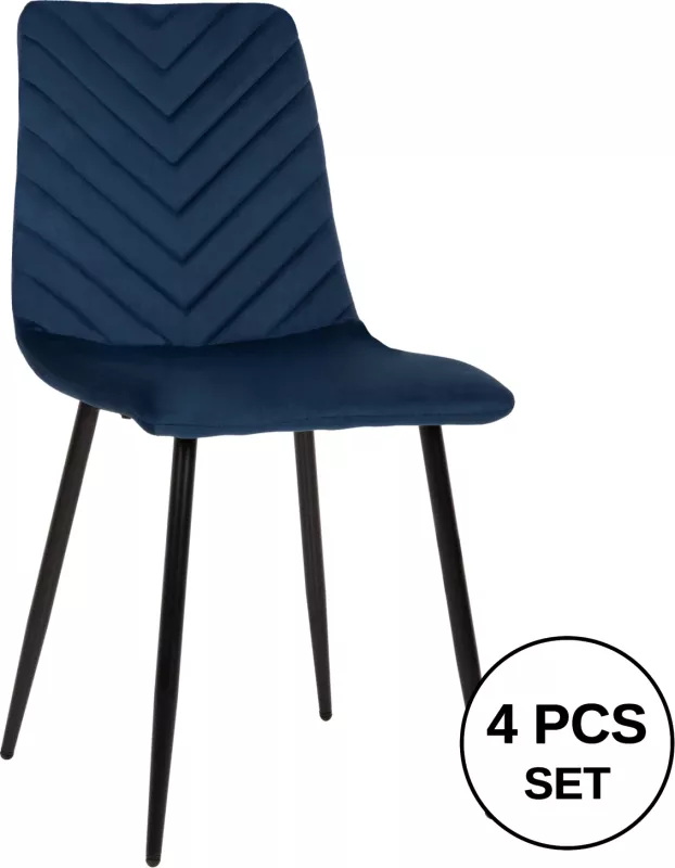 Karrige për ngrënie LATRELL FH8587.08 kadife blu & këmbë metali të zeza 43x54x88Hcm., set prej 4 copë
