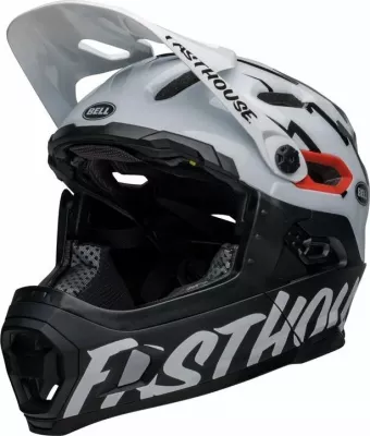 Kask full face Bell Super DH MIPS Spherical, L (58–62 cm), me mbrojtëse mjekre e heqshme, bardhë/zi